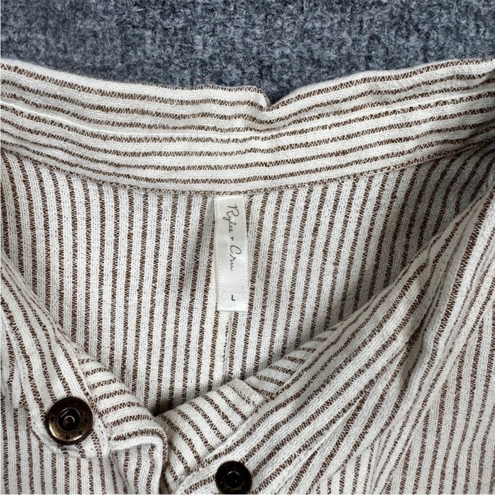 Rylee + Cru Jumpsuit Womens L Multi Linen Blend Stripe Snap Closures Long Sleeve - Picture 4 of 6